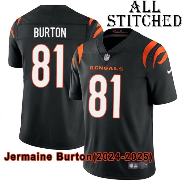 Black Home Embroidered Jermaine Burton Cincinnati Bengals #81 Stitched Jersey