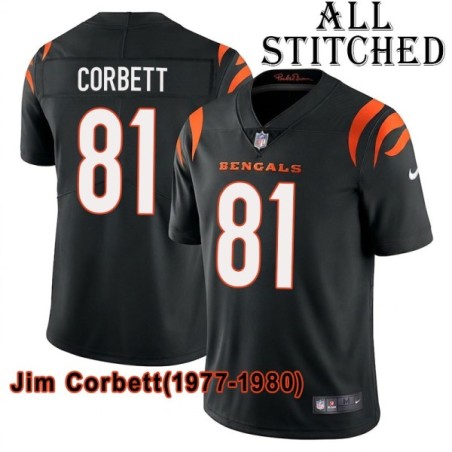 Black Home Embroidered Jim Corbett Cincinnati Bengals #81 Stitched Jersey