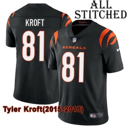 Black Home Embroidered Tyler Kroft Cincinnati Bengals #81 Stitched Jersey
