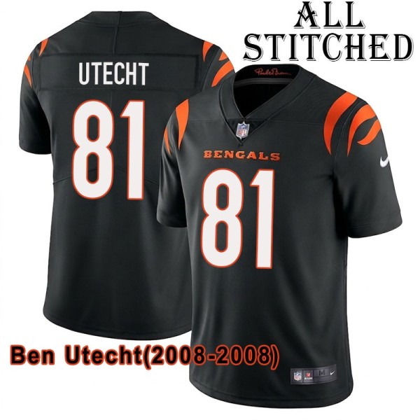 Black Home Embroidered Ben Utecht Cincinnati Bengals #81 Stitched Jersey