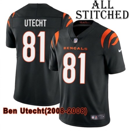 Black Home Embroidered Ben Utecht Cincinnati Bengals #81 Stitched Jersey