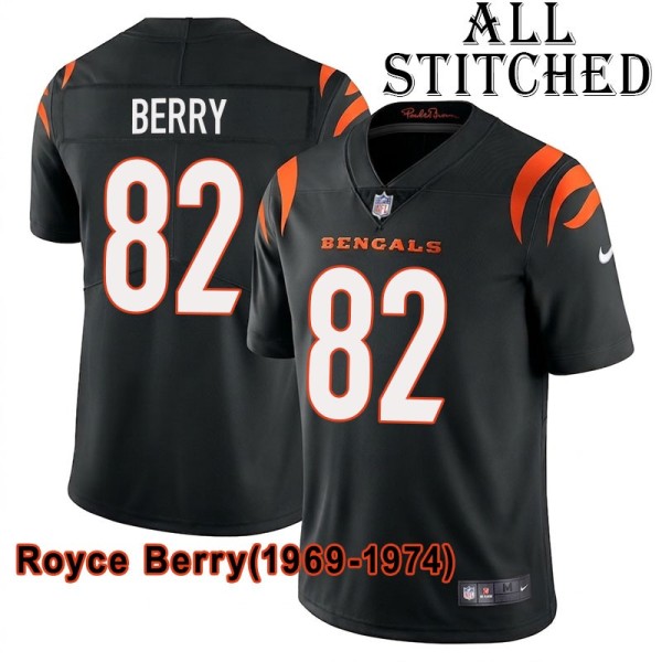 Black Home Embroidered Royce Berry Cincinnati Bengals #82 Stitched Jersey