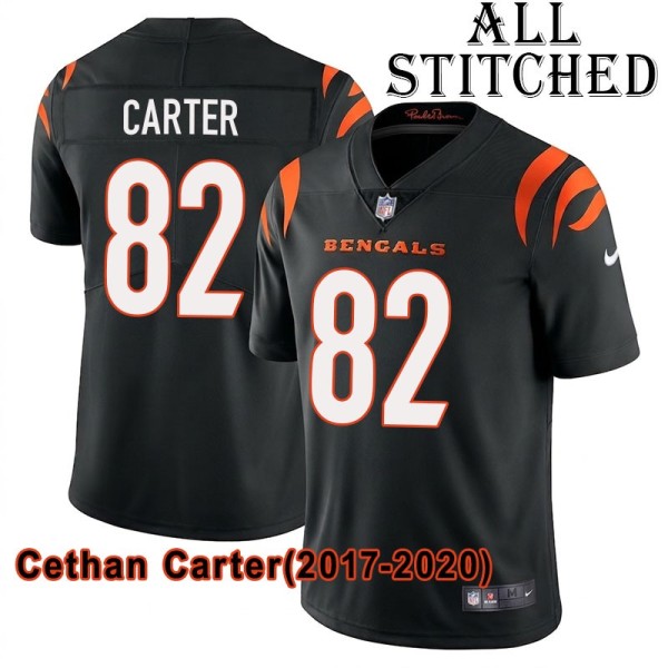 Black Home Embroidered Cethan Carter Cincinnati Bengals #82 Stitched Jersey