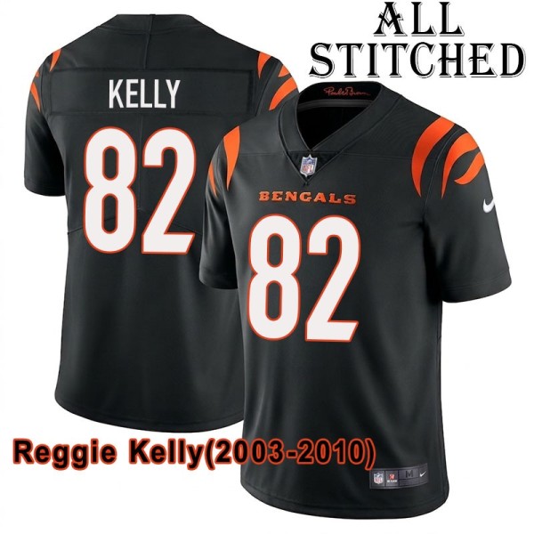 Black Home Embroidered Reggie Kelly Cincinnati Bengals #82 Stitched Jersey