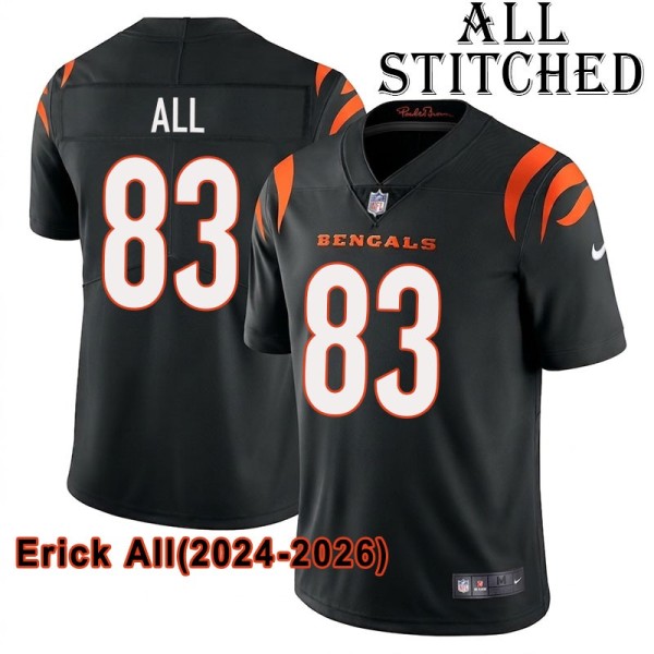 Black Home Embroidered Erick All Cincinnati Bengals #83 Stitched Jersey