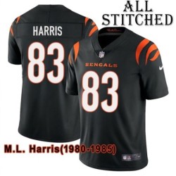 Black Home Embroidered M.L. Harris Cincinnati Bengals #83 Stitched Jersey
