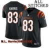 Black Home Embroidered M.L. Harris Cincinnati Bengals #83 Stitched Jersey