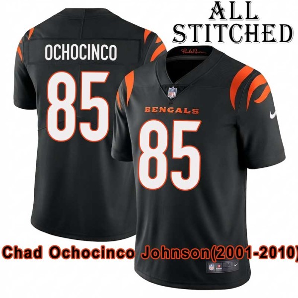 Black Home Embroidered Chad Johnson Cincinnati Bengals #85 Stitched Jersey