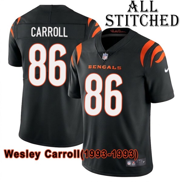 Black Home Embroidered Wesley Carroll Cincinnati Bengals #86 Stitched Jersey