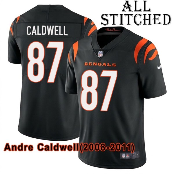 Black Home Embroidered Andre Caldwell Cincinnati Bengals #87 Stitched Jersey