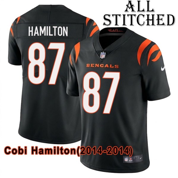 Black Home Embroidered Cobi Hamilton Cincinnati Bengals #87 Stitched Jersey