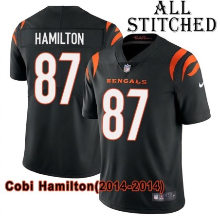 Black Home Embroidered Cobi Hamilton Cincinnati Bengals #87 Stitched Jersey