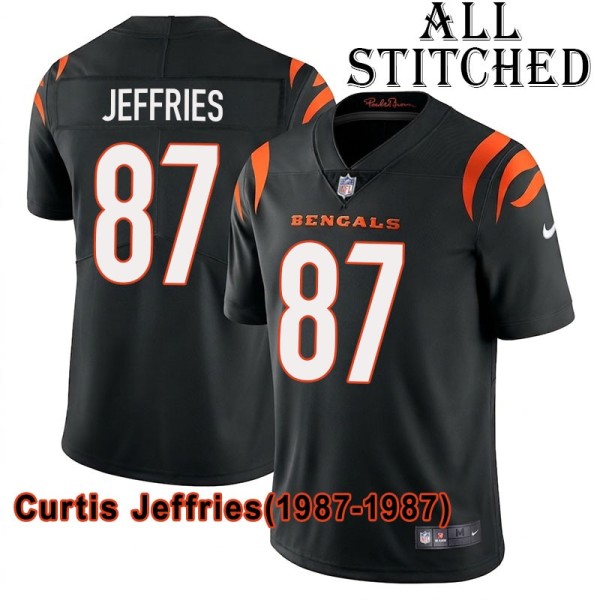 Black Home Embroidered Curtis Jeffries Cincinnati Bengals #87 Stitched Jersey