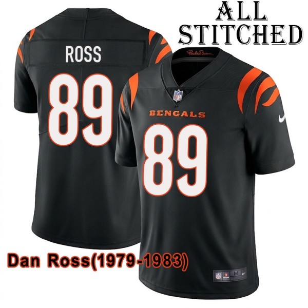 Black Home Embroidered Dan Ross Cincinnati Bengals #89 Stitched Jersey