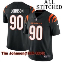 Black Home Embroidered Tim Johnson Cincinnati Bengals #90 Stitched Jersey