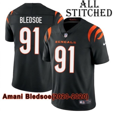 Black Home Embroidered Amani Bledsoe Cincinnati Bengals #91 Stitched Jersey