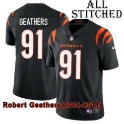 Black Home Embroidered Robert Geathers Cincinnati Bengals #91 Stitched Jersey