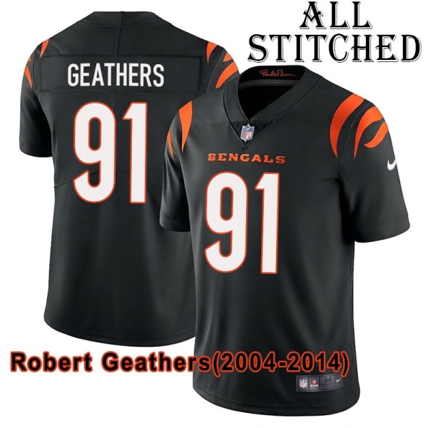 Black Home Embroidered Robert Geathers Cincinnati Bengals #91 Stitched Jersey