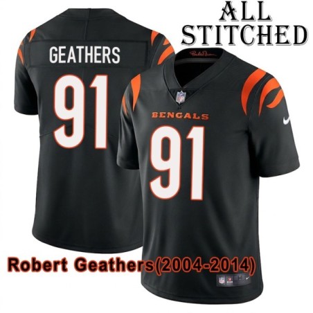 Black Home Embroidered Robert Geathers Cincinnati Bengals #91 Stitched Jersey