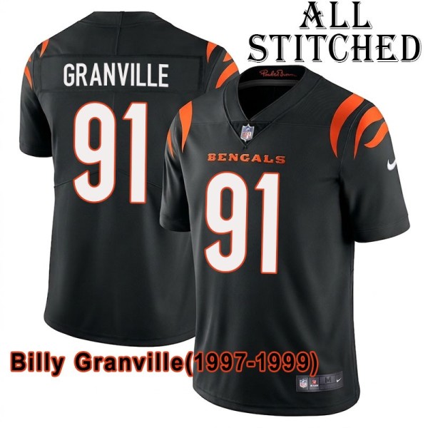 Black Home Embroidered Billy Granville Cincinnati Bengals #91 Stitched Jersey