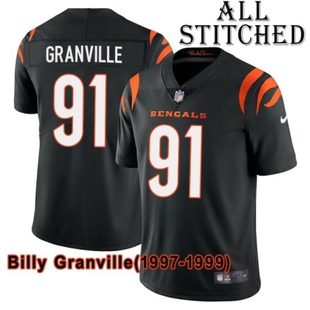 Black Home Embroidered Billy Granville Cincinnati Bengals #91 Stitched Jersey