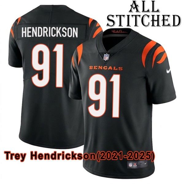 Black Home Embroidered Trey Hendrickson Cincinnati Bengals #91 Stitched Jersey