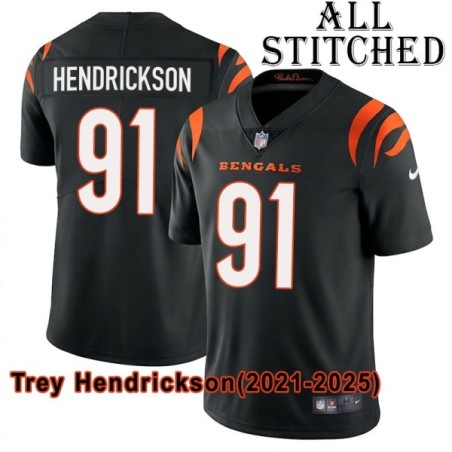Black Home Embroidered Trey Hendrickson Cincinnati Bengals #91 Stitched Jersey
