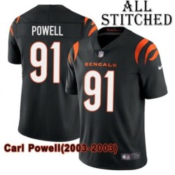 Black Home Embroidered Carl Powell Cincinnati Bengals #91 Stitched Jersey