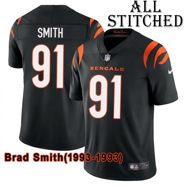 Black Home Embroidered Brad Smith Cincinnati Bengals #91 Stitched Jersey