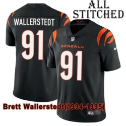 Black Home Embroidered Brett Wallerstedt Cincinnati Bengals #91 Stitched Jersey