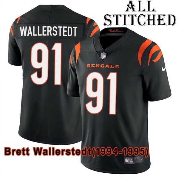 Black Home Embroidered Brett Wallerstedt Cincinnati Bengals #91 Stitched Jersey