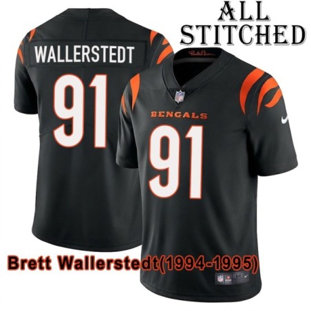Black Home Embroidered Brett Wallerstedt Cincinnati Bengals #91 Stitched Jersey