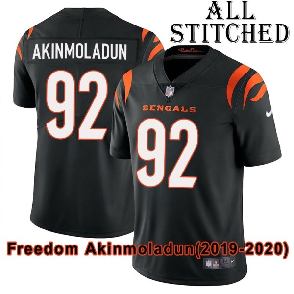 Black Home Embroidered Freedom Akinmoladun Cincinnati Bengals #92 Stitched Jersey