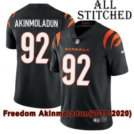 Black Home Embroidered Freedom Akinmoladun Cincinnati Bengals #92 Stitched Jersey