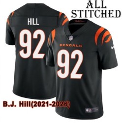 Black Home Embroidered B.J. Hill Cincinnati Bengals #92 Stitched Jersey