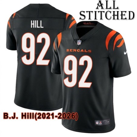 Black Home Embroidered B.J. Hill Cincinnati Bengals #92 Stitched Jersey