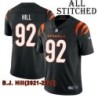 Black Home Embroidered B.J. Hill Cincinnati Bengals #92 Stitched Jersey
