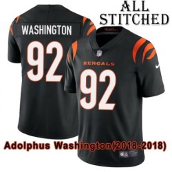 Black Home Embroidered Adolphus Washington Cincinnati Bengals #92 Stitched Jersey