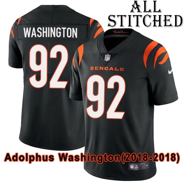 Black Home Embroidered Adolphus Washington Cincinnati Bengals #92 Stitched Jersey