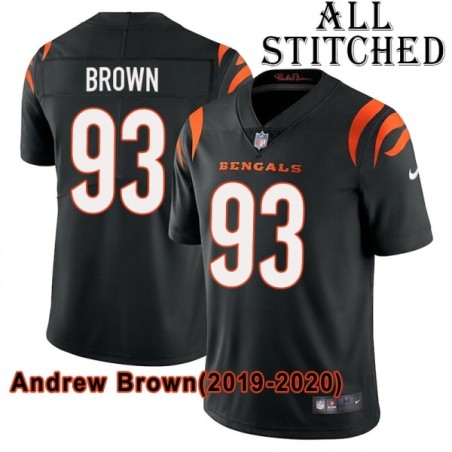 Black Home Embroidered Andrew Brown Cincinnati Bengals #93 Stitched Jersey