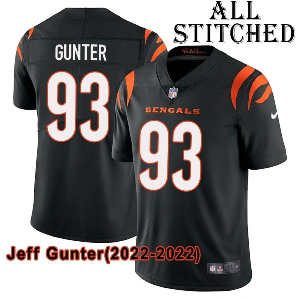 Black Home Embroidered Jeff Gunter Cincinnati Bengals #93 Stitched Jersey