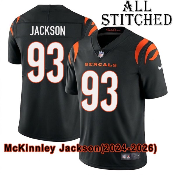 Black Home Embroidered McKinnley Jackson Cincinnati Bengals #93 Stitched Jersey