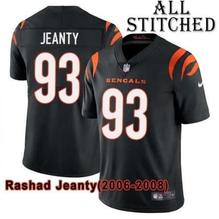 Black Home Embroidered Rashad Jeanty Cincinnati Bengals #93 Stitched Jersey