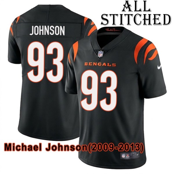 Black Home Embroidered Michael Johnson Cincinnati Bengals #93 Stitched Jersey