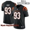 Black Home Embroidered Wyatt Ray Cincinnati Bengals #93 Stitched Jersey