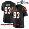 Black Home Embroidered Greg Scott Cincinnati Bengals #93 Stitched Jersey