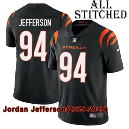 Black Home Embroidered Jordan Jefferson Cincinnati Bengals #94 Stitched Jersey