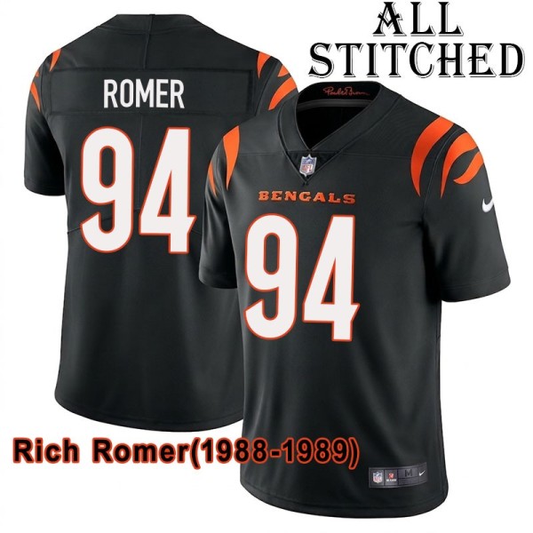 Black Home Embroidered Rich Romer Cincinnati Bengals #94 Stitched Jersey