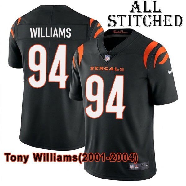 Black Home Embroidered Tony Williams Cincinnati Bengals #94 Stitched Jersey