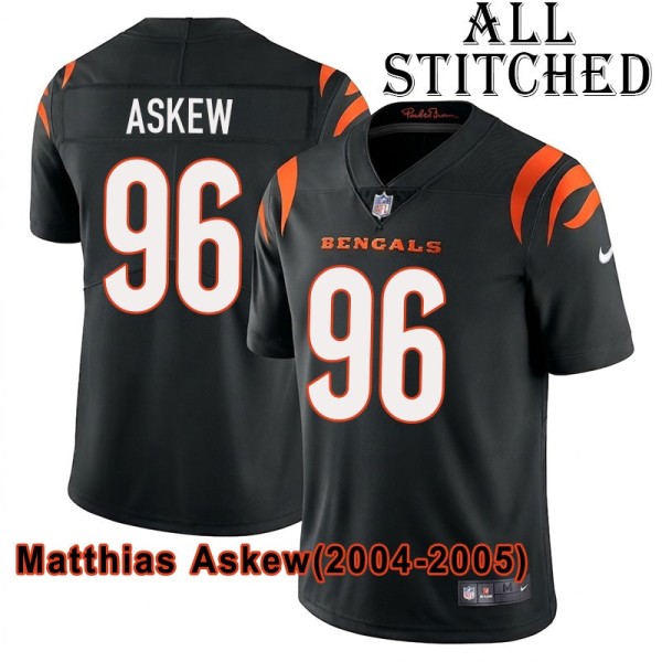 Black Home Embroidered Matthias Askew Cincinnati Bengals #96 Stitched Jersey